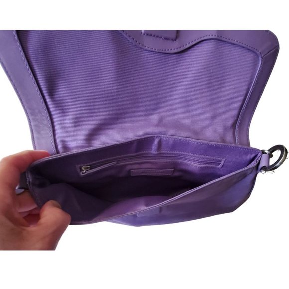 Ann Taylor Leather, Suede, & Brushed Silver Shoulder Handbag | NWOT | Lavender - Picture 4 of 14